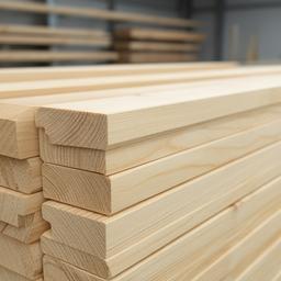 Konstruktionsvollholz mit präzise gehobelten Kanten in Stapelung